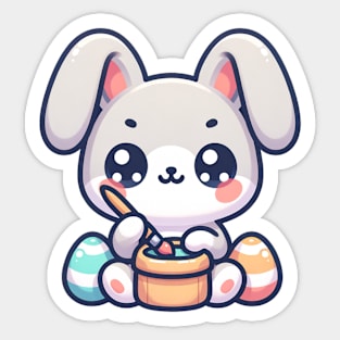 Cute easterbunny painting eggs in kawaii style Sticker